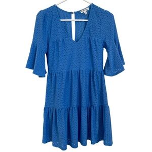 Xtraordinary Blue Eyelet A-line Tiered Relaxed Fit Dress